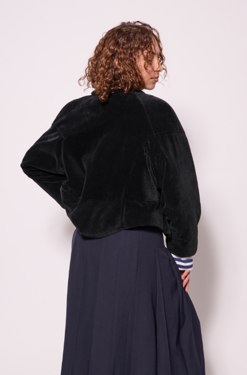 Blouson Court Velours Noir